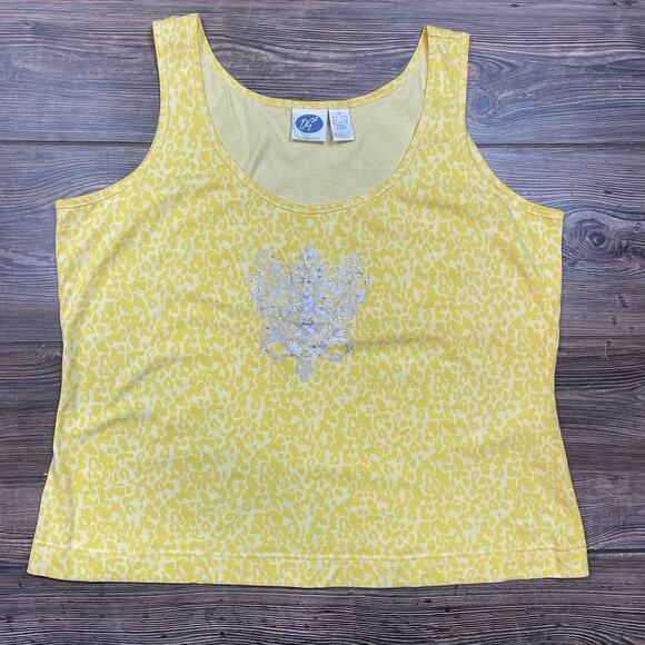 DG2 Diane Gilman Yellow 100% Cotton Tank Top Shirt Bling Plus Size 2XL C101984 - Picture 1 of 7